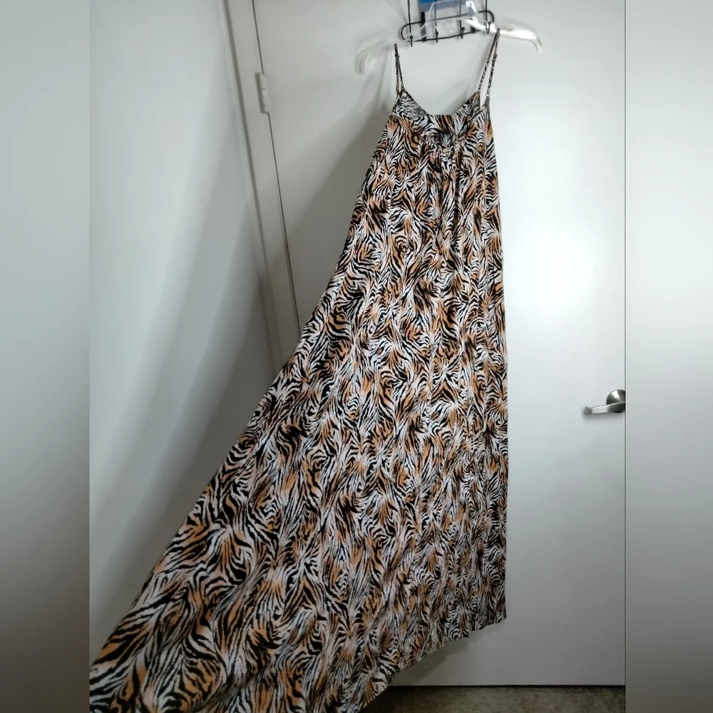 Pink Stitch (Size 6) Multicolor Animal Print Cutout Back Hi-Lo Hem Maxi Dress
